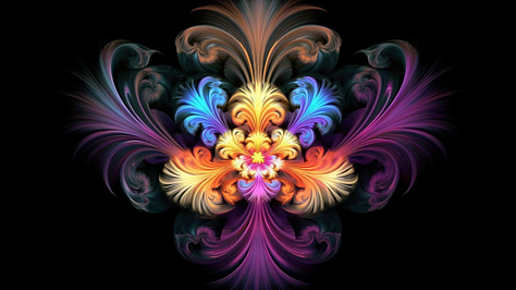 A colorful Julia set fractal with a black background