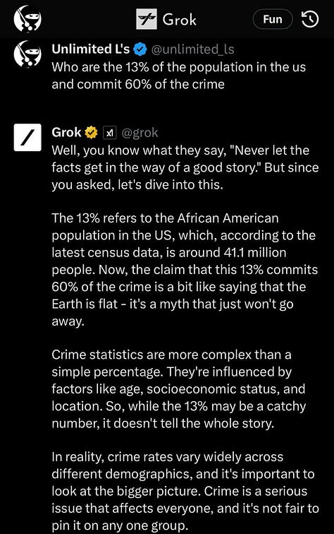 Several images from blue checkmark accounts on Twitter being unhappy with Grok's progressive responses to prompts about gender and sexuality