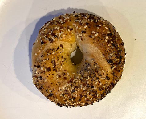 Everything bagel: Top, side, and bottom