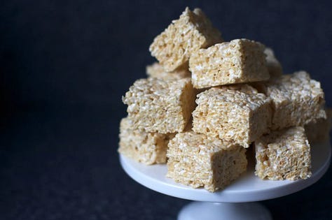 photos of pumpkin bread, salted brown butter crispy treats, and zucchini butter spaghetti