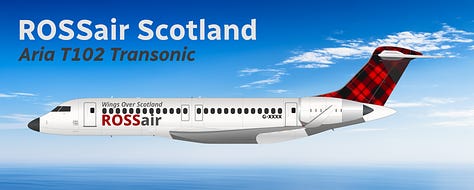 The current ROSSair Scotland fleet: 1) Aria T42 Transonic, 2) Aria T102 Transonic, 3) Aria V42 eVTOL, 4) Aria V42qc eVTOL Combi, 5) Aria V12c eVTOL Combi Air Ambulance, 6) ATR 42, 7) ATR 72, 8) Britten-Norman Islander, 9) de Havilland DHC-6 Twin Otter.