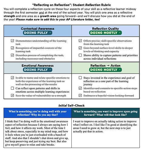 three different examples of completed student reflections