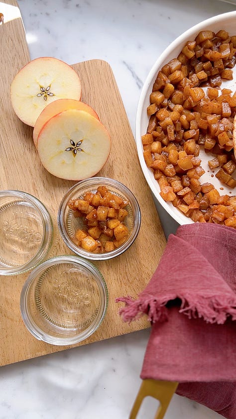 Overnight grain-free oats with apples in the bottom of the jar