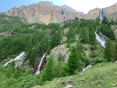 Hiking at Stroppia waterfalls near Chiappera, Piedmont, Italy