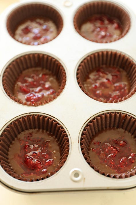 Making a chocolate raspberry cupcake