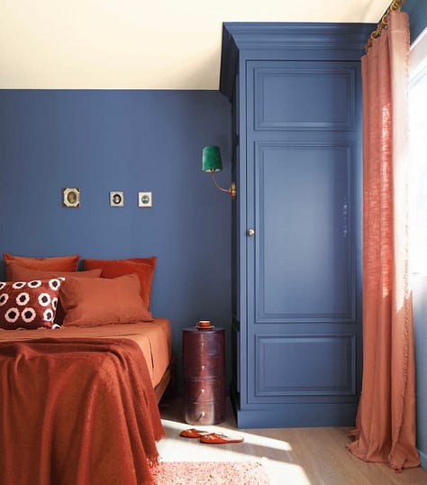 Selection of images from Benjamin Moore showcasing Blue Nova, Colour of the Year 2024