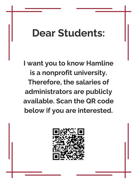 Poster entitled "Dear Students," with information I want them to know.