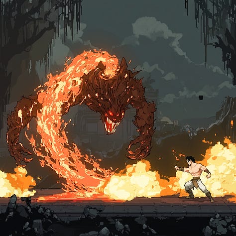 Captain, crocodile, demon 2D fighting game prompts in Midjourney