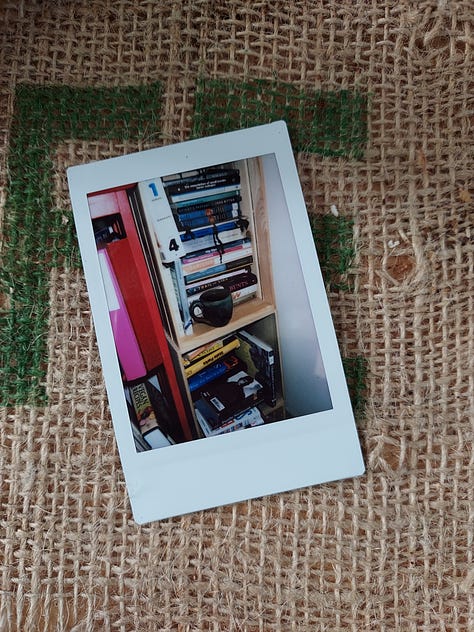 Instant photographs of coffee mugs.
