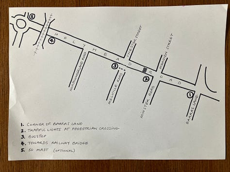 The Holyhead Road diagram, table with diagramming materials at the Weaver's workshop, workshop organisers getting ready in the garden