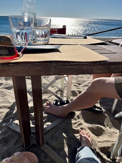 Top L-R: Coco joyously digging for clams, happy bare winter feet in the sand, beautiful Varigotti, beachbasketball court, my favorite place for pasta al pesto in Spotorno, sunset from our room, trofie al pesto, my smile says it all: nothing like Ligurian focaccia for breakfast, fresh local anchovies 2 ways