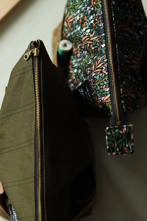 handmade pouches and project bags using cotton and oilskin