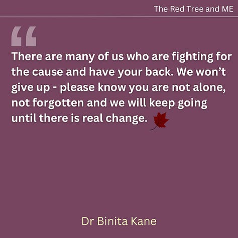 A message to the community. I have personally pledged to spend the rest of my career trying to realise the vision that every person suffering with Long COVID, ME or other invisible illness is seen, heard, treated and supported fairly and compassionately. There are many of us who are fighting for the cause and have your back. We won’t give up - please know you are not alone, not forgotten and we will keep going until there is real change.