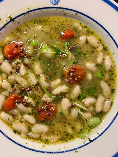 white beans, tomatoes and greens