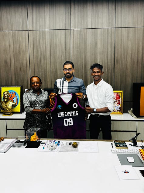 Surat Ultimate Basketball League 2024: Jersey revealing ceremony with the President of Surat District basketball Association Mr Jignesh Patil with the respective team Icon Players