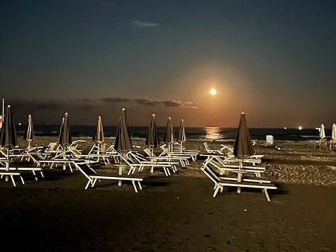 Top L to R: Polpo e patate, Milano Marittima sunrise, time to stop for a Piadina, the cutest little piadina shack, corbezzolo (strawberry tree), at the thermal baths, piadina makers, spaghetti alle vongole, moonrise at the beach