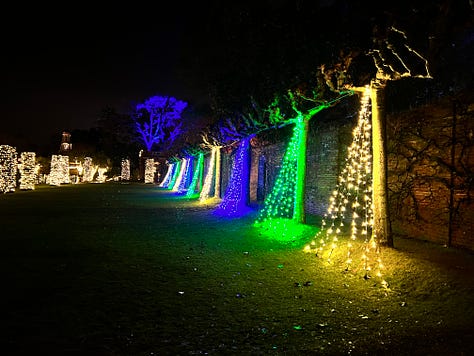 Images of holiday lights at Filoli