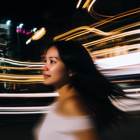 Photos of a woman at different shutter speeds in Midjourney