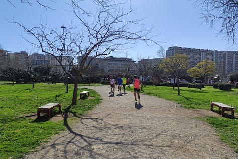 Wide paths in the park for some of the route