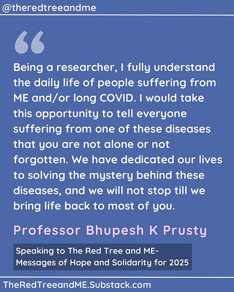 Being a researcher, I fully understand the daily life of people suffering from ME and/or long COVID. I would take this opportunity to tell everyone suffering from one of these diseases that you are not alone or not forgotten. We have dedicated our lives to solving the mystery behind these diseases, and we will not stop till we bring life back to most of you. Keep smiling, keep hoping, and keep dreaming for a healthy future. Together, we will fulfill these dreams.