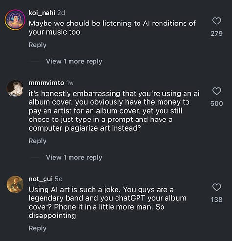 Screenshots of hate comments on Tears for fears album release announcement