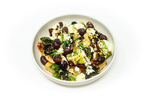 Six overhead photos of colorful, chef-styled grain and vegetable bowls featuring variations of ground meat, greens, roasted vegetables, sauces, and garnishes, inspired by a viral cottage cheese beef bowl recipe.