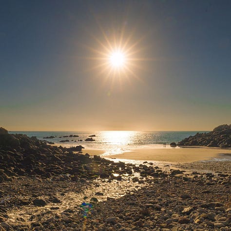 Wild & Serene, coasts and beaches of Guernsey: Storm Eunice at Petit Bot Bay; sunset at Petit Bot Bay; Herring gulls on the Guernsey south coast. Photos by Peter Tiffin