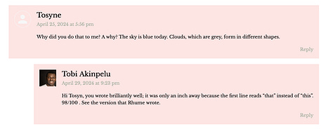 Screenshots of post comments on decoding of a poem challenge on Collab website