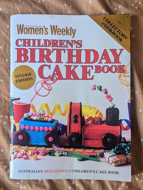Two cookbooks and one recipe of a swimming pool cake