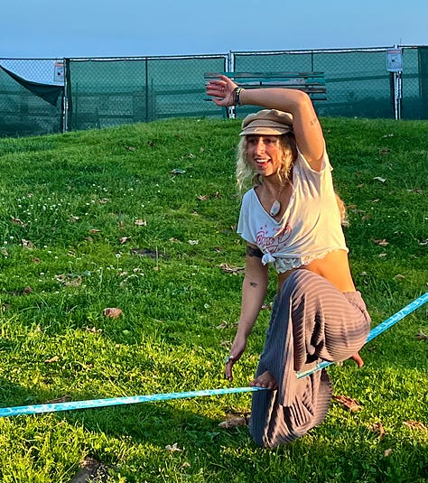 UCSB Student practicing slack line.