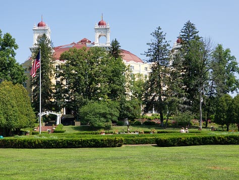 The West Baden Springs Hotel in French Lick, Indiana, the dome, the gardens, the hotel, the springs.