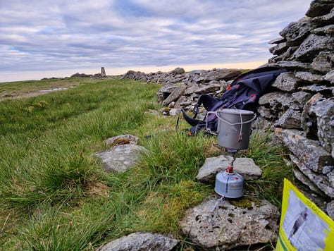 A selection of camping images on the summit of High Street including tent and sunset