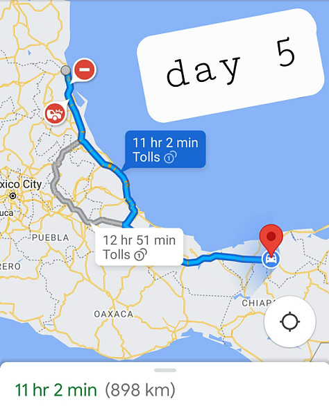 Map of the days and route from US and Mexico