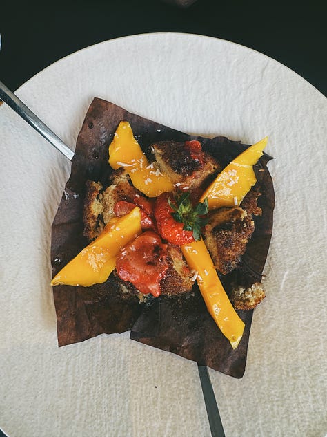 three images of vegan, jamaican cuisine, showcasing ackee, roti, rice and peas, and palm hearts.