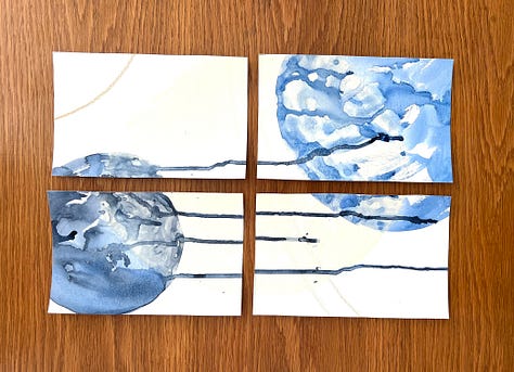 Abstract watercolour and acrylic paintings