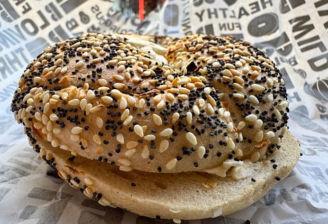 Views of the everything bagel from B Bagel