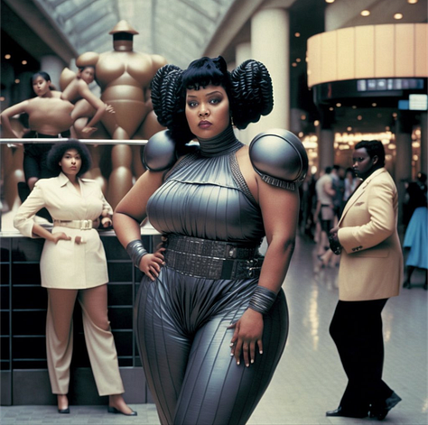 Grid of nine images featuring a wide range of Black people in an imagined Detroit future.