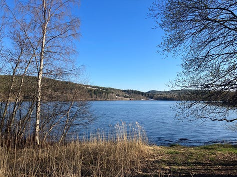 Sidsjön lake in Sundsvall shows ice, snow on the next-door hill and finally a lake clear of ice, two days later