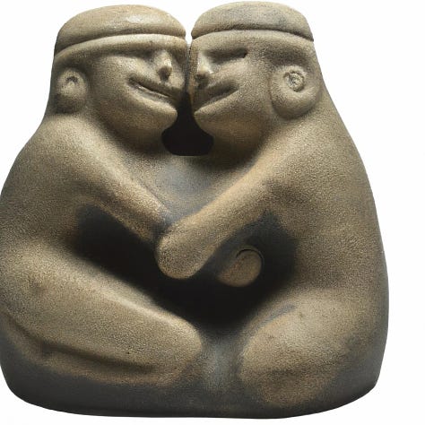 sculptures of people hugging 