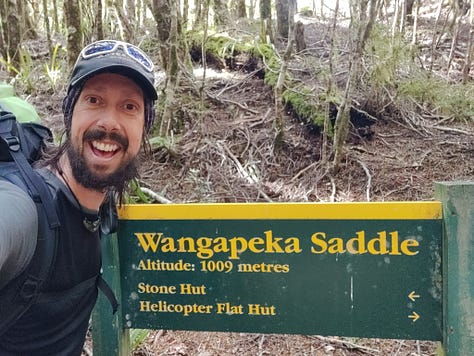 Various images from Wangapeka hiking route between Wangapeka Saddle and Taipō Hut
