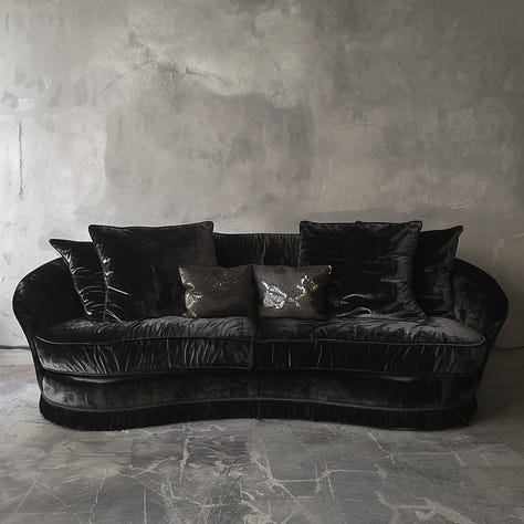 Elephant, sofa, cityscape noir