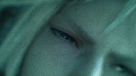 Several instances of a closeup on Cloud's eye(s) in connection to a memory.