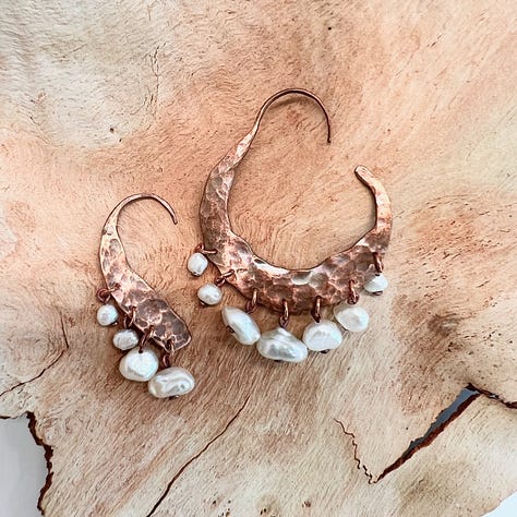Pearlesque-Sculpted Copper & Freshwater Pearls Earrings-by Anita Chaperon
