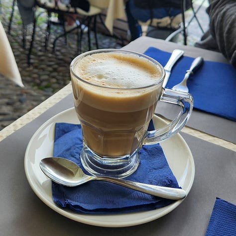 Coffee, bruchette, risotto, and tortelloni from Caffe Varenna