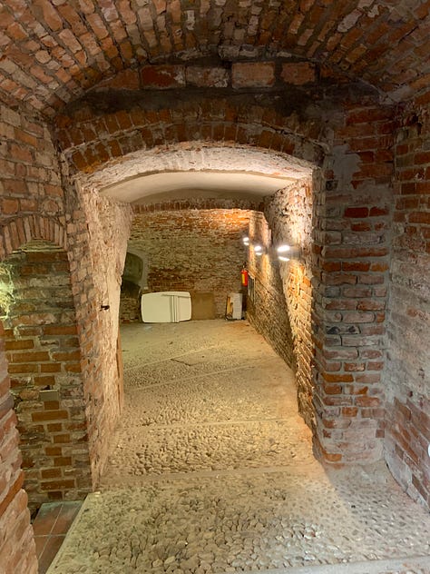 Main entrance, court, secure, throne aula, view from the tour, patrol walk of the castle of Fossano