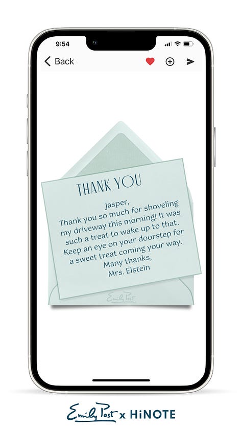 Nine images of smartphone screens displaying digital stationery. All pieces have a pastel tone a header and a sample of what you might write in the note. Notes included: Introduction, Thank you, confirming, please join us, RSVP, checking in, a monogrammed one, looking forward to, and you're invited.