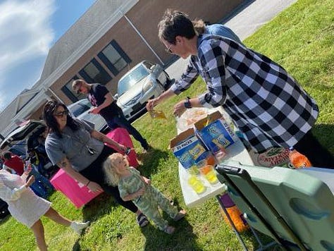 Three images of activities and fun during the Davie County Public Library Solar Eclipse Fun event. 