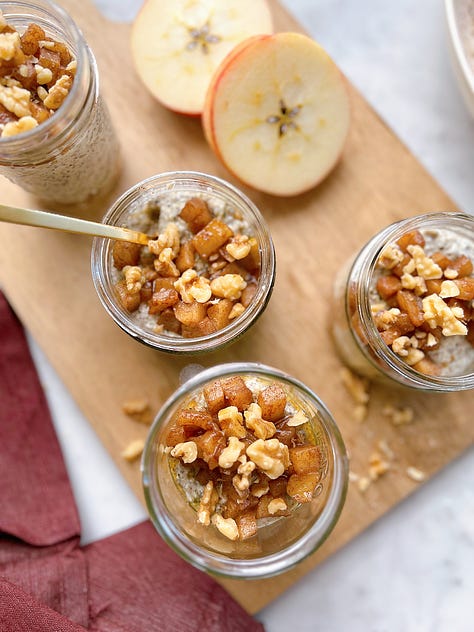 Overnight grain-free oats with apples in the bottom of the jar