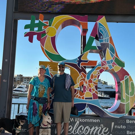 Photos of Liz, Seth, and the dogs in Baja
