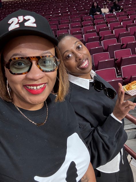 Me and A'ja's statue; custom art of A'ja; Dawn Staley, the artist of the painting shown, and A'ja; poster from the event I attended; A'ja decal on the arena; me and Janel; posing in my A'One shirt; A'ja's retired jersey; Dawn Staley Way